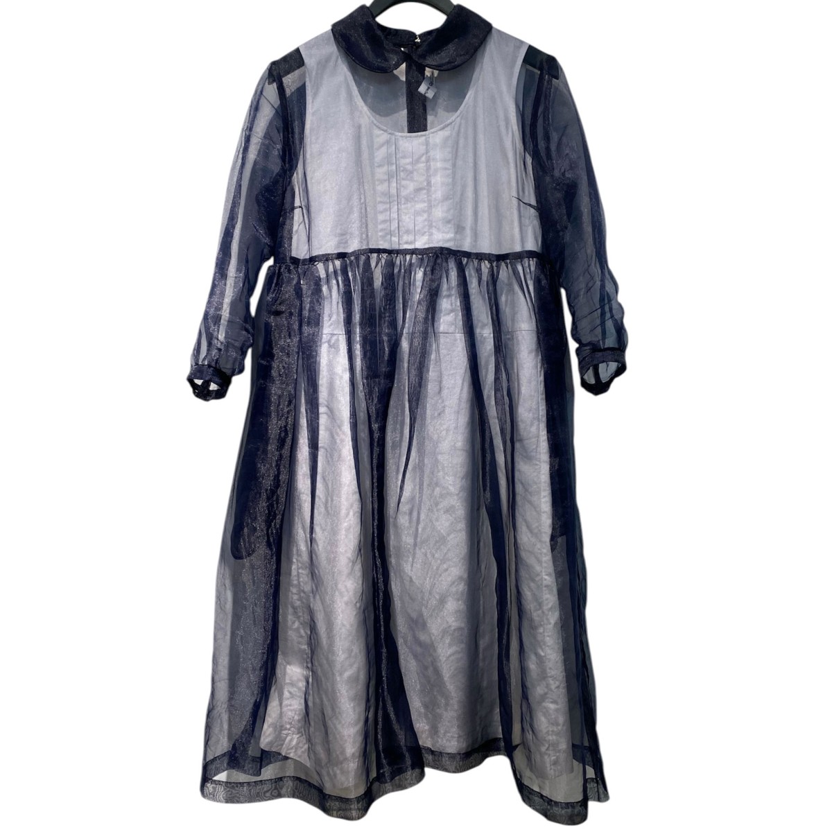 【中古】 COMME des GARCONS GIRL　 22SS オーガンジードッキングレイヤードワンピース NI-O006 ネイビー×ホワイト サイズ：S 【120426】（コムデギャルソンガール）
