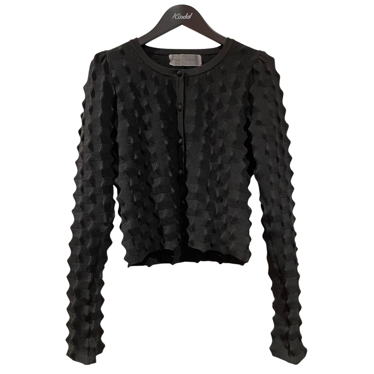 【中古】 Honey mi Honey　 spiky knit puff sleeve cardigan スパイキーカーディガン 25a1 dr tp11 ブラック サイズ：Free 【120426】（ハニーミーハニー）