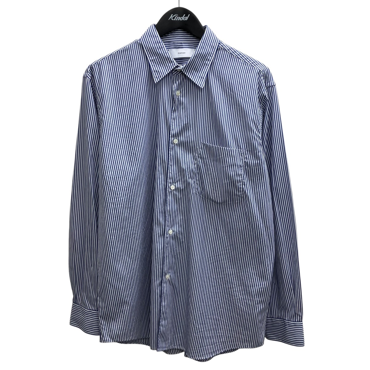 【中古】 Graphpaper　 25AW Broad Stripe Regular Collar Shirt ストライプシャツ ブルー×ホワイト サイズ：1 【130426】（グラフペーパー）