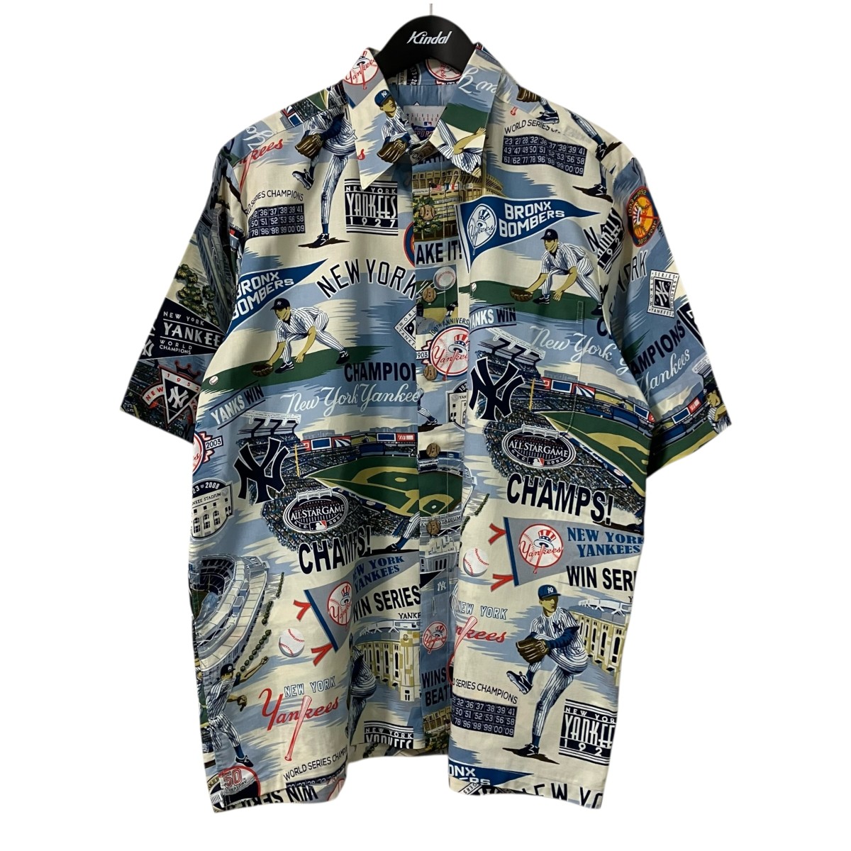 【中古】reyn spooner×NEW YORK YANKEES アロハシャツ ライトブルー サイズ：M 【130426】（レインスプーナー）