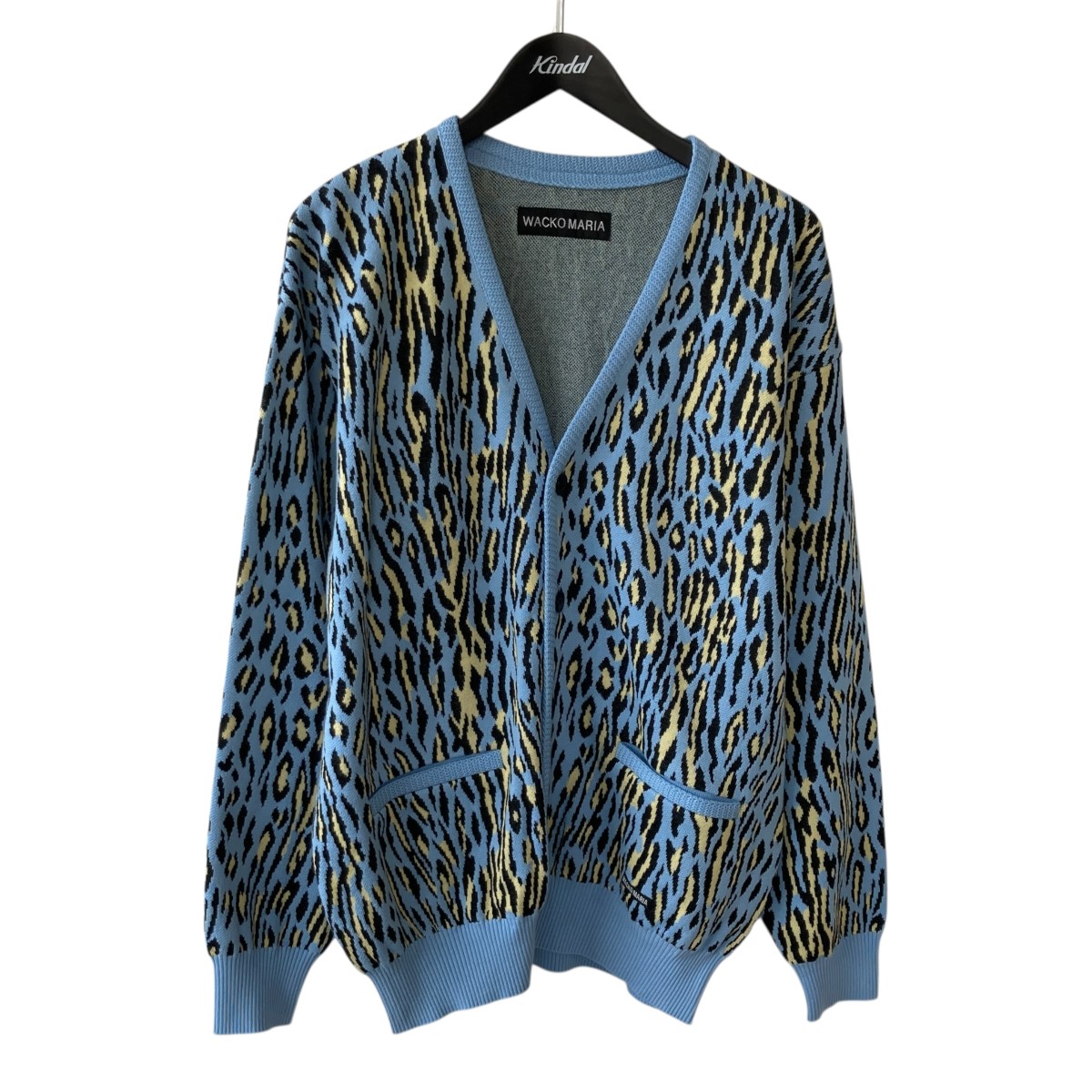【中古】\u003cBR\u003eWACKO MARIA\u003cBR\u003eLEOPARD JACQUARD CARDIGAN 編み物ジレー 26SS-WMK-KN18 天の原青み 大きさ：M\u003cBR\u003e【必要経費思いかえす】