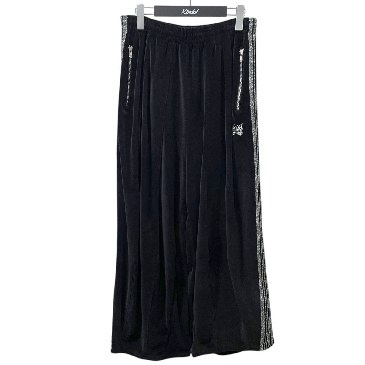 【中古】 Needles×LHP　 26SS ベロアイージーパンツ H．D． Track Pant - C／PE Velour ヒザデルトラックパンツ コットンポリエステル ベロア RW1570 ブラック・シルバー サイズ：S 【150426】（ニードルズ×エルエイチピー）