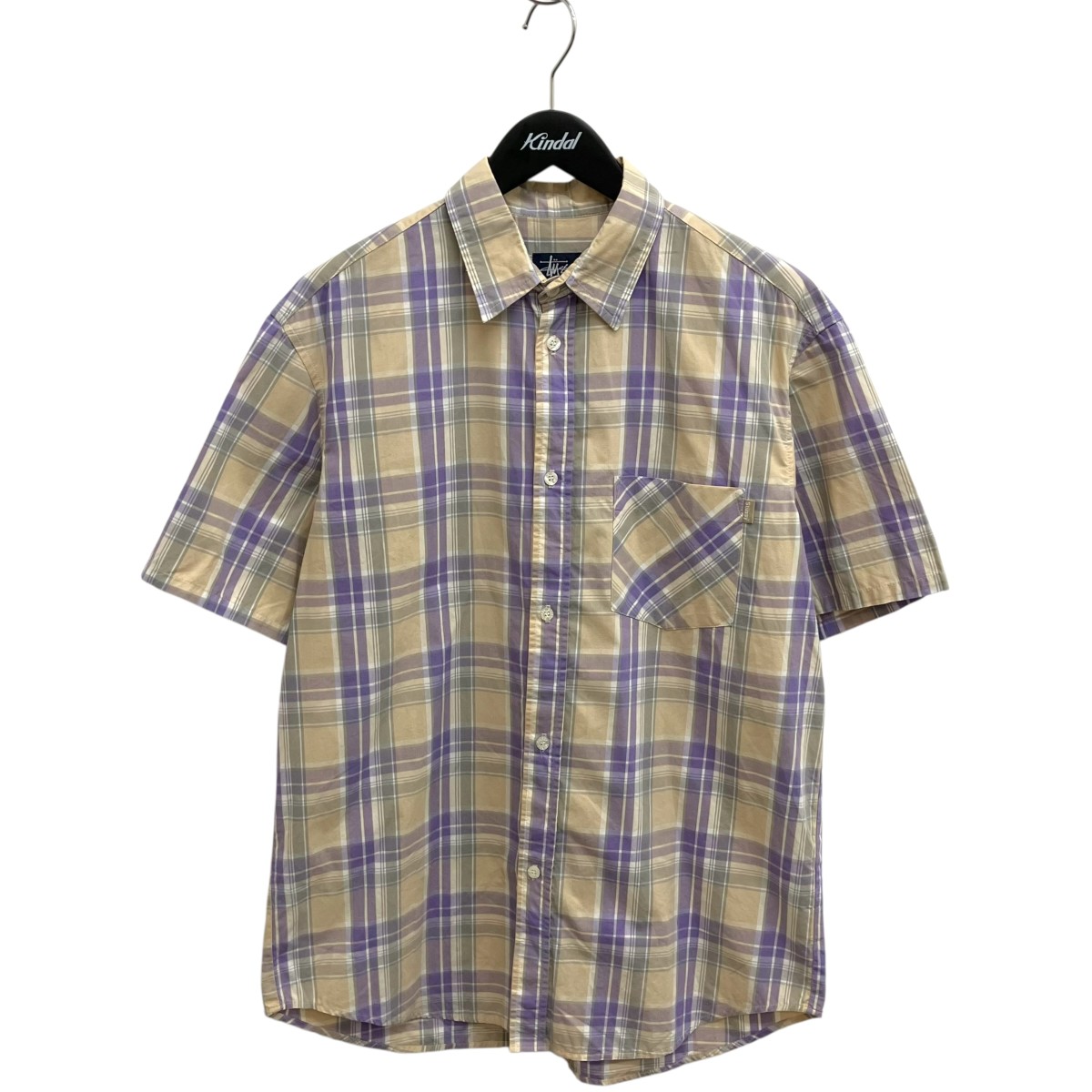 【中古】 stussy　 チェック 半袖シャツ ベージュ×パープル サイズ：M 【150426】（ステューシー）