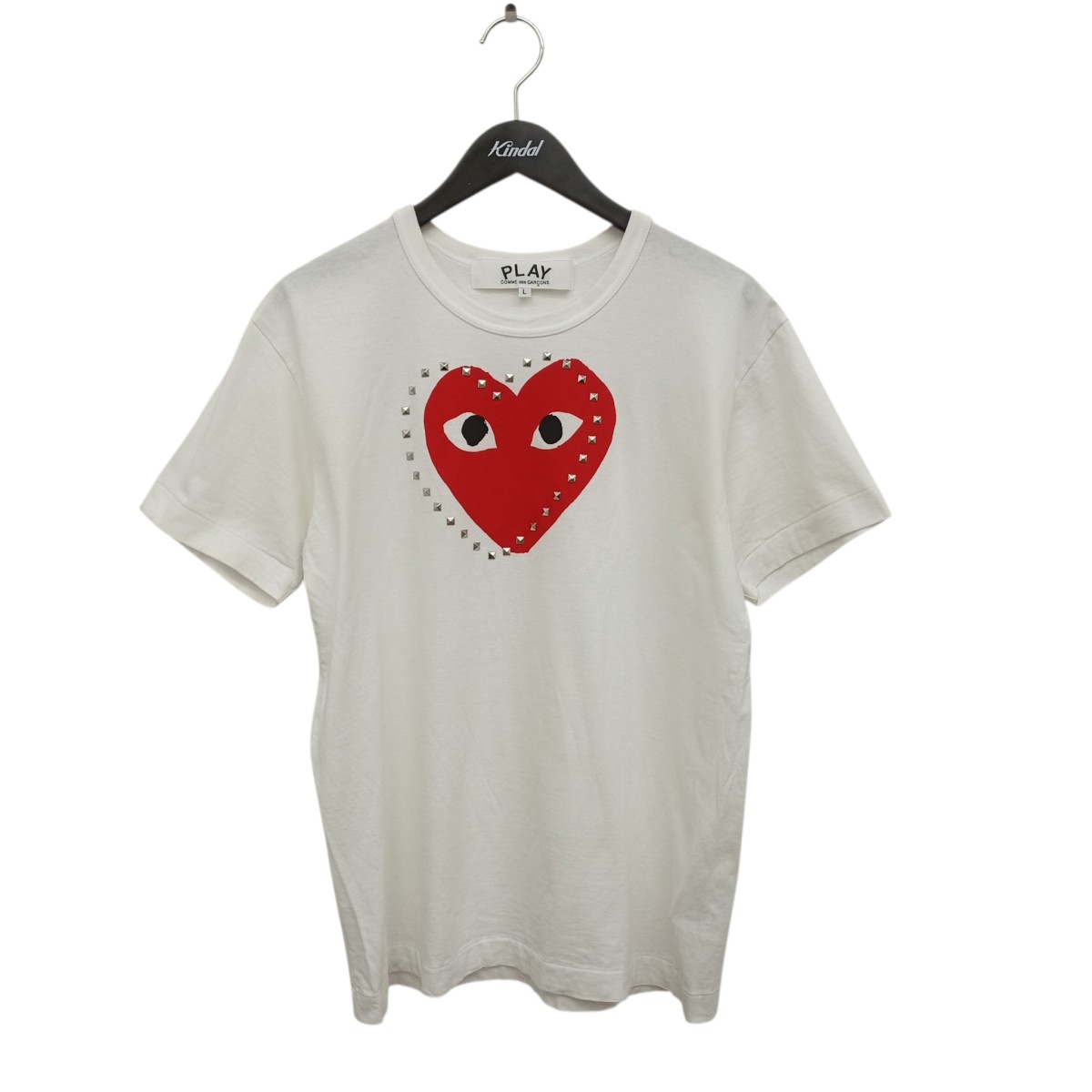 【中古】 COMME des GARCONS PLAY　 ロゴプリント Tシャツ AX-T8003 ホワイト×レッド サイズ：L 【150426】（プレイ・コムデギャルソン）