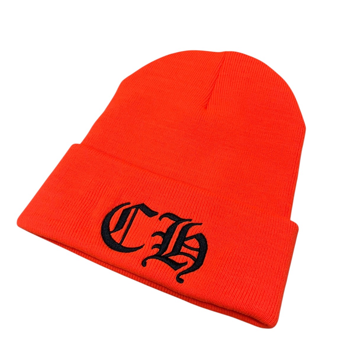 【中古】CHROME HEARTS CHロゴタイプ刺しゅう編み物帽 オレンジ色 大いさ：one 【150426】（クロムハーツ）