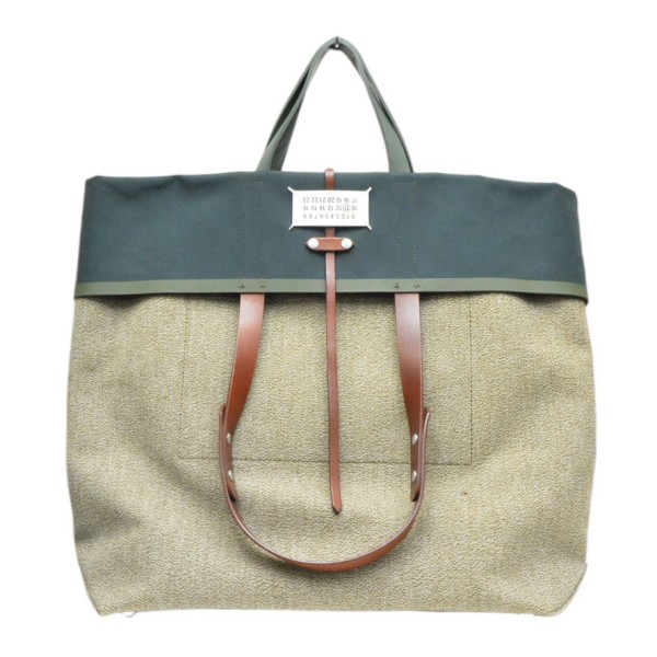 【中古】Maison Margiela 2022SS FELT WET LOOK TOTE BAG トートバッグ S35室内用便器0133 P4330 カーキ×赤銅色 【150426】（メゾンマルジェラ）