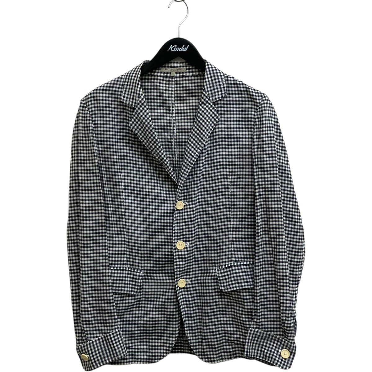 【中古】BOTTEGA VENETAギンガムチェック テーラードジャケット ライトグレー&times;ブラック サイズ：44【価格見直し】｜ブランド古着のカインドオル