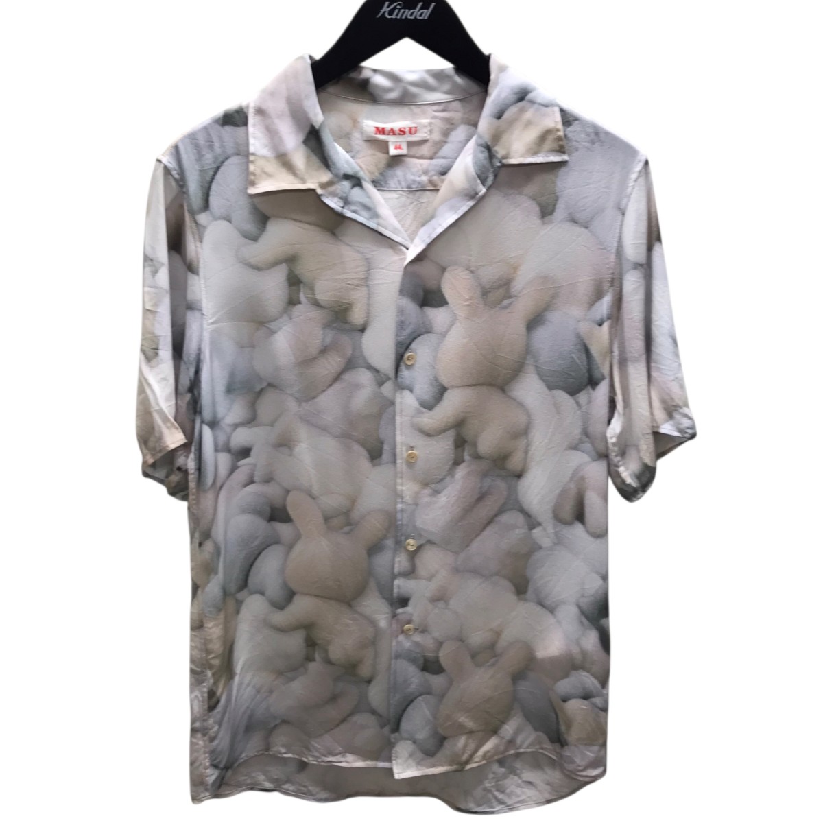 【中古】 MASU　 PRINT OPEN COLLAR SILK SHIRT 半袖シャツ ホワイト サイズ：44 【170426】（エムエーエスユー）