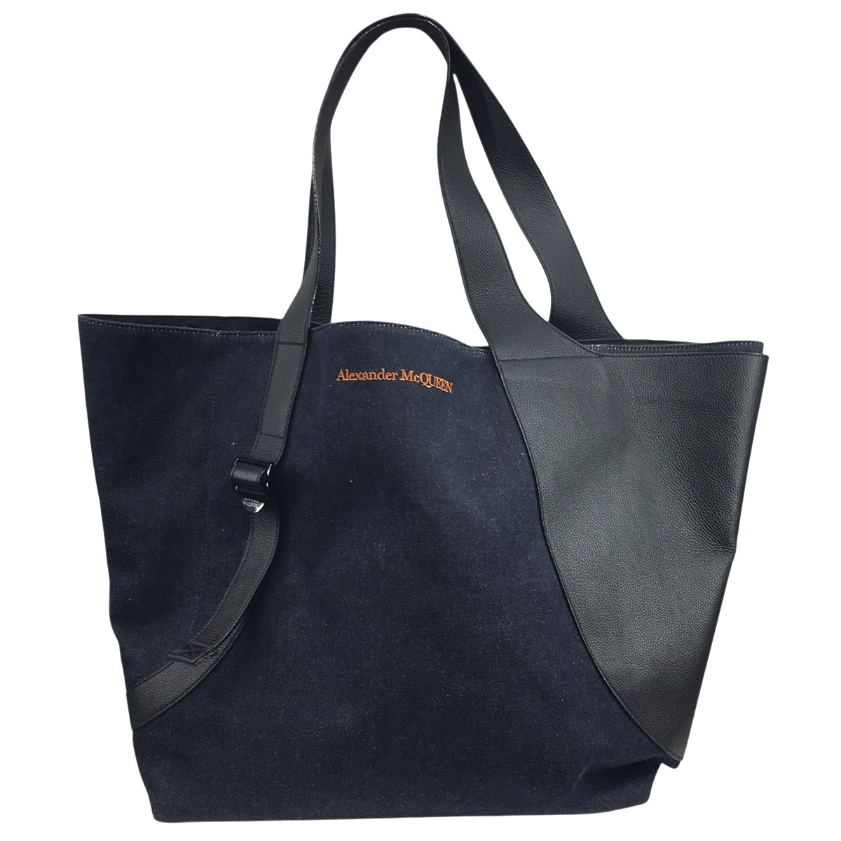 【中古】\u003cBR\u003eALEXANDER McQUEEN\u003cBR\u003e22AW Harness Tote Bag 馬具 ジーンズ なめし革 うつり変わり ロゴタイプ トートバッグ 鞄 黒いこと\u003cBR\u003e【通貨価値思いなおす】