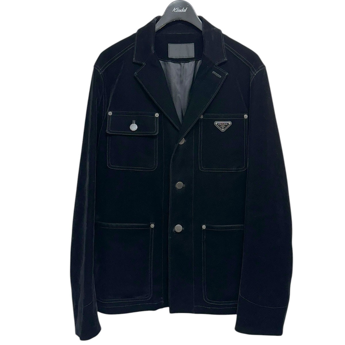 【中古】 PRADA　 24SS Velvet Denim Blouson Jacket ベルベットデニムブルゾンジャケット GEB276 ブラック サイズ：48 【170426】（プラダ）