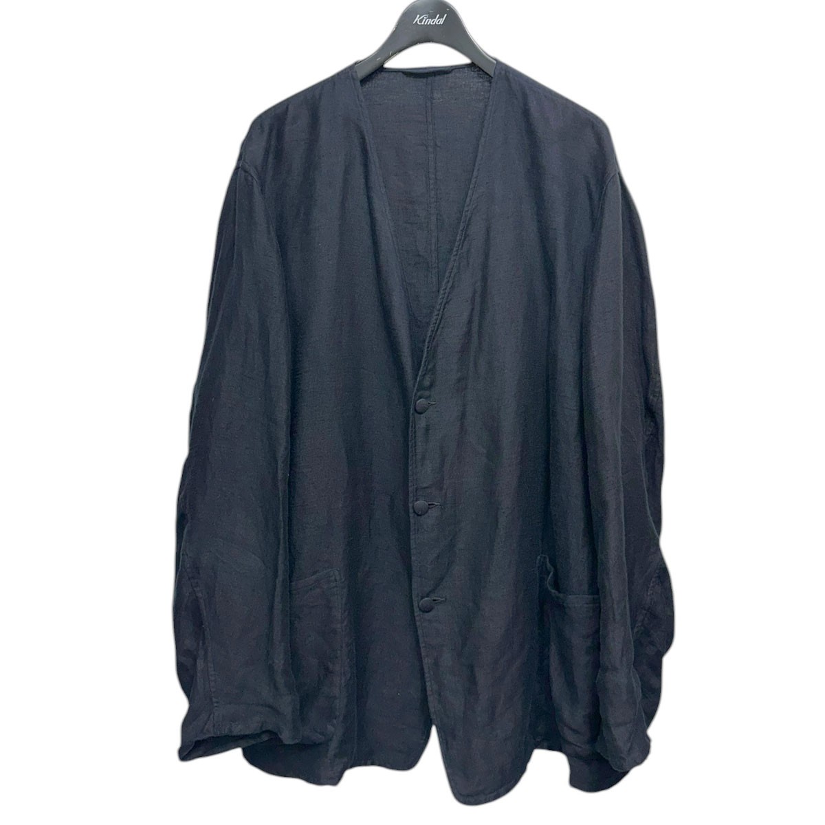 【中古】 COMOLI　 25SS リネンサテン ノーカラージャケット B01-01029 ブラック サイズ：3 【170426】（コモリ）