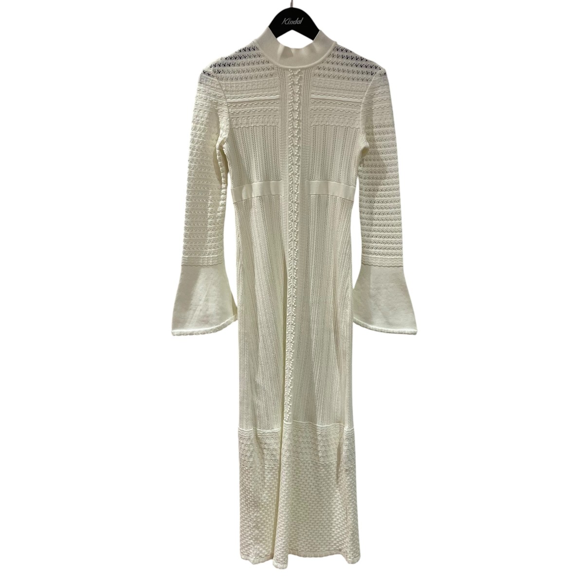 【中古】mame kurogouchiLace Stripe Knitted Dress 長袖ワンピース MM23PF-KN727 アイボリー サイズ：1【価格見直し】｜ブランド古着のカインドオル