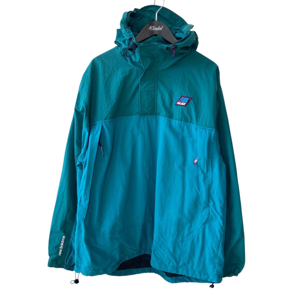 【中古】PALACE×NEW BALANCE23SS POP OVER SHELL JACET ナイロンジャケット グリーン サイズ:XL【価格見直し】|ブランド古着のカインドオル