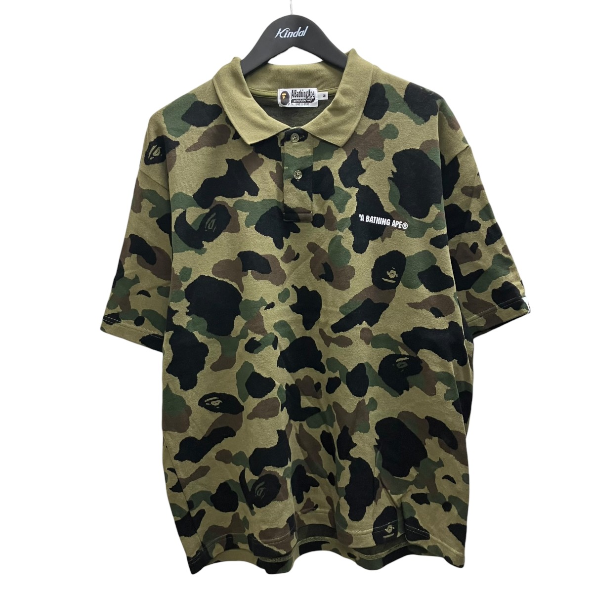 【中古】 A BATHING APE　 1ST CAMO JACQUARD LOGO RELAXES FIT POLO SHIRT ポロニット グリーン サイズ：M 【180426】（アベイシングエイプ）