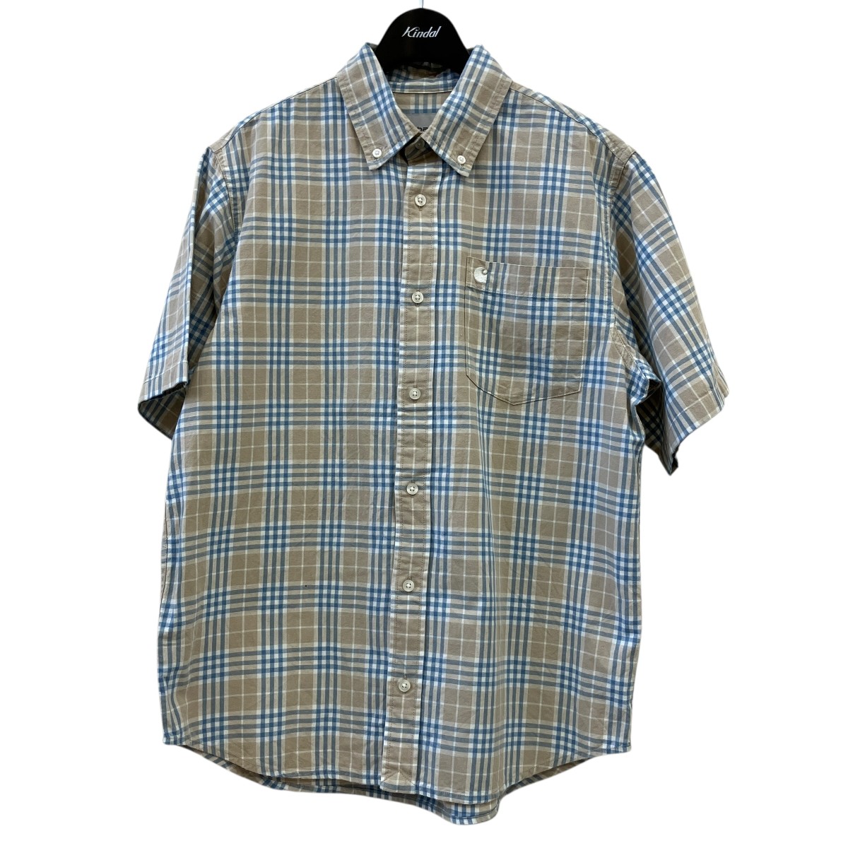 【中古】 CarHartt　 ショートスリーブチェックシャツ 24TR005518 ベージュ×ライトブルー サイズ：XS 【180426】（カーハート）