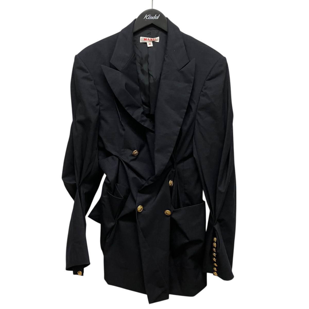 【中古】 MASU　 25SS WARP BLAZER 16Bダブルブレストテーラードジャケット M25K6JK002 ネイビー サイズ：46 【180426】（エムエーエスユー）