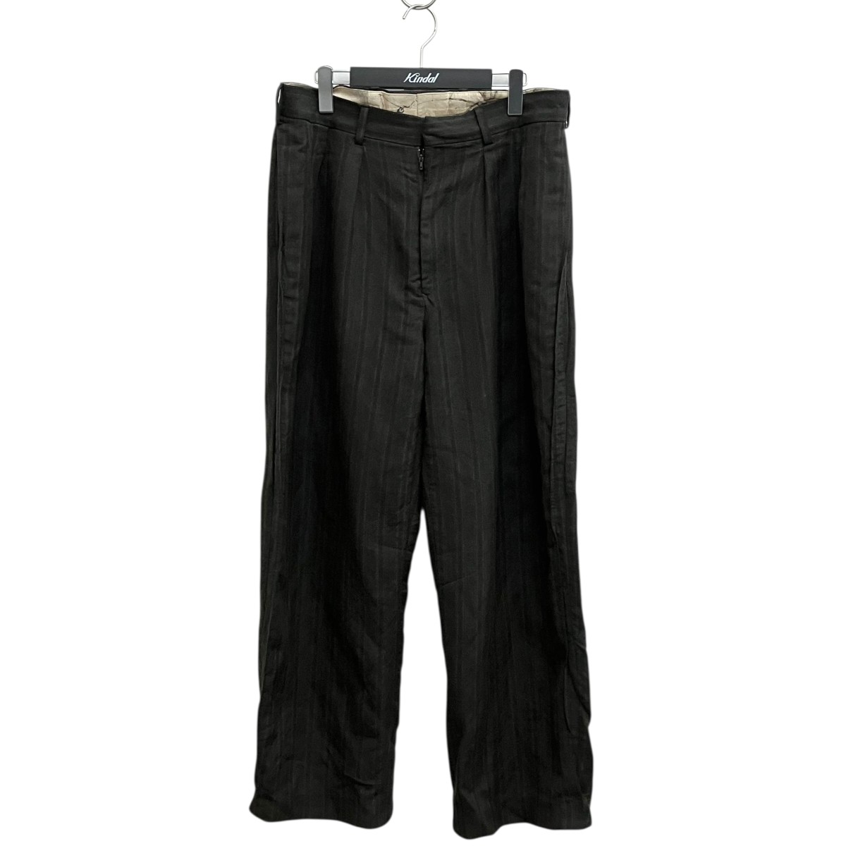 【中古】 NICENESS　 25AW S．SCHENKER ウールリネンストライプフライングＶトラウザー スラックス NN-1302T16 ブラウン サイズ：M 【190426】（ナイスネス）
