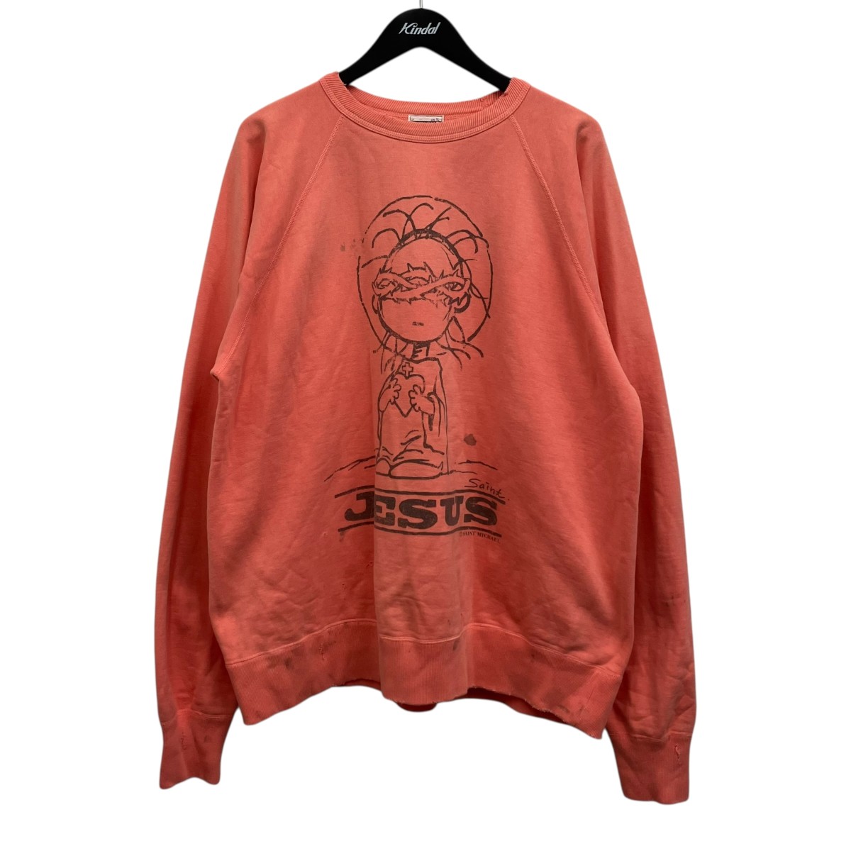 【中古】SAINT MICHAEL Raglan Sweat Shirt ラグランプリントスウェット オレンジ色 大いさ：XL 【190426】（仙マイケル）