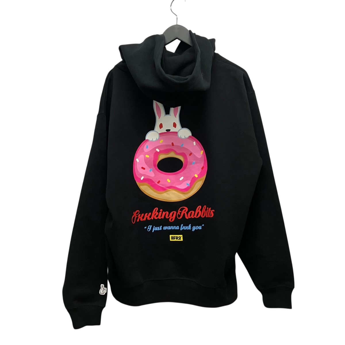 【中古】\u003cBR\u003eFR2\u003cBR\u003eRabbit donut Hoodie バックプリントパーカー FRC4017 黒いこと 大いさ：L\u003cBR\u003e【通貨価値思いなおす】
