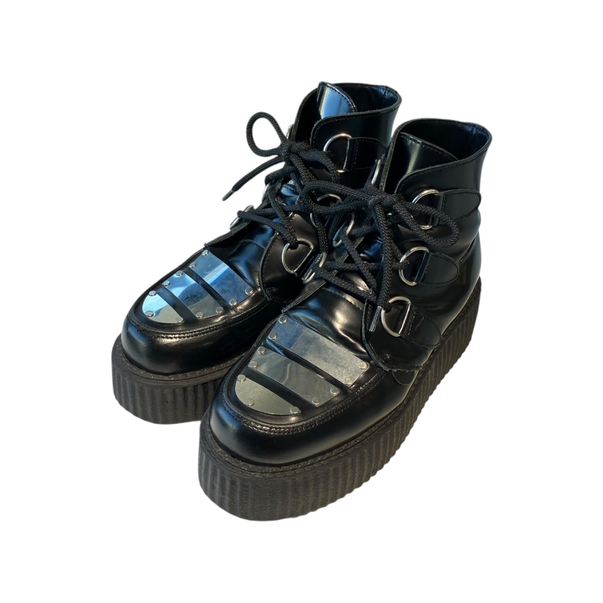 【中古】LIMI feu×UNDERGROUND(R) BLACK LEATHER BOOTS WITH METAL PLATES ブーツ LJ-E02-713-1-02 黒いこと 大きさ：4 【200426】（リミフゥ×アンダー地びた）