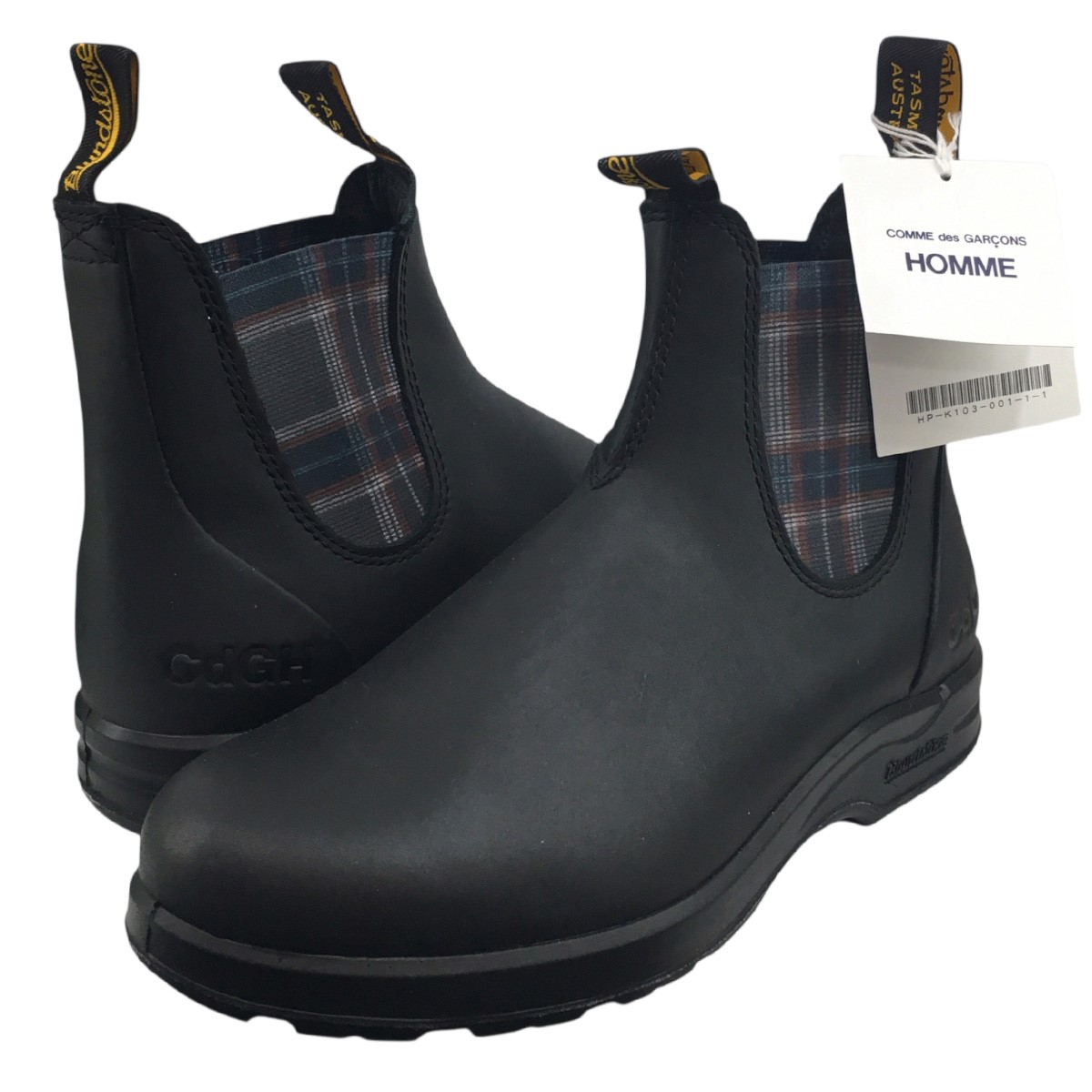 【中古】COMME des GARCONS HOMME×BLUND STONE 25AW BLUNDSTONE 共同研究 CdGH ロゴタイプ サイドゴアブーツ シューズ 靴 黒いこと 大きさ：6 (25コマーシャル) 【190426】（コムデギャルソンオム×ブランド名石ころ）