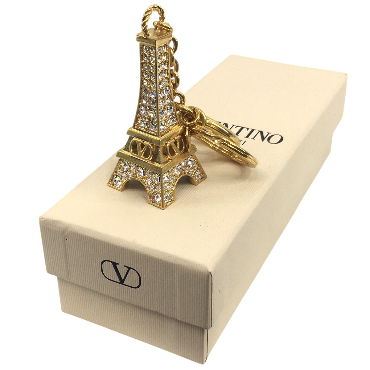 【中古】VALENTINO 25AW Chez Valentino Bag Charm With Key Ring シェ ヴァレンティノ エッフェル塔 手当たり輪っか付き添い人御徒面子引きつける キーホルダー ブランド名書きあらわす アンティークブラス 【190426】（ヴァレンチノ）