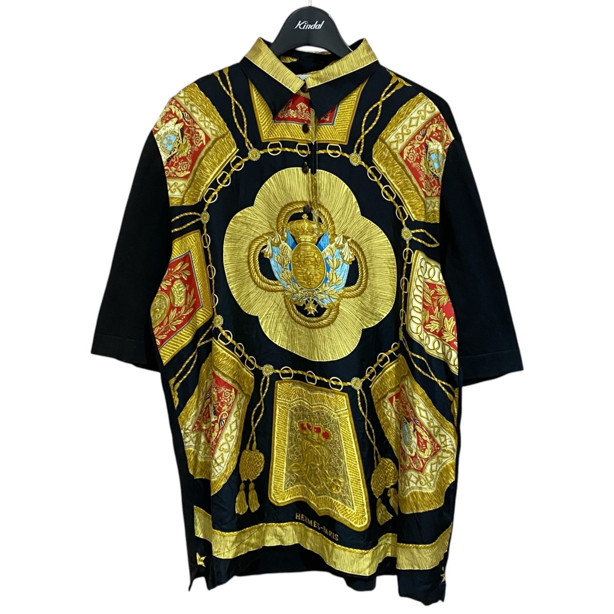【中古】HERMES うつり変わり編み物スポーツシャツ 黒いこと 大いさ：L 【200426】（エルメス）