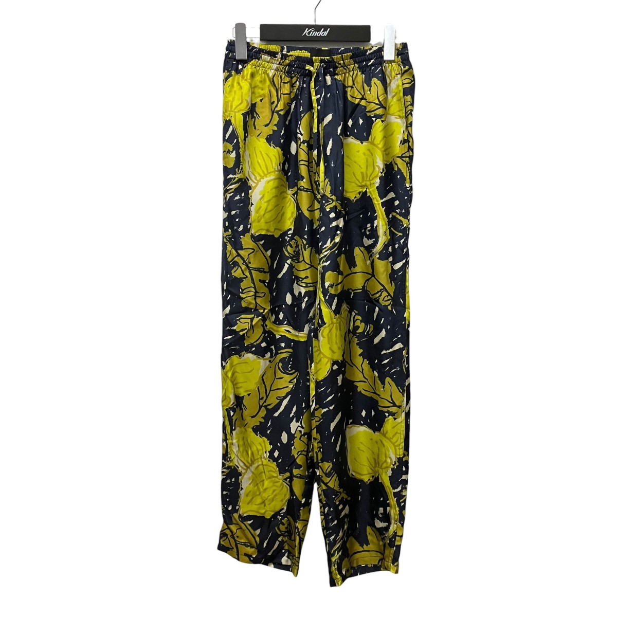 【中古】BANANATIME EASY PANT AUTUMN LEAVES NAVY YELLOW  総柄シルクイージーパンツ 200-133-26 米国海軍×黄色 大きさ：XXS 【210426】（バナナの木ひと休み）