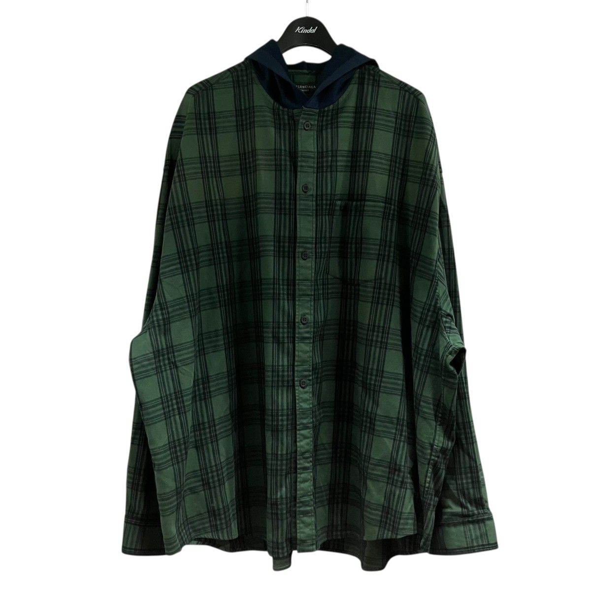 【中古】\u003cBR\u003eBALENCIAGA\u003cBR\u003eチェックフーデッドシャツ 緑であること×米国海軍 大きさ：3\u003cBR\u003e【通貨価値思いなおす】