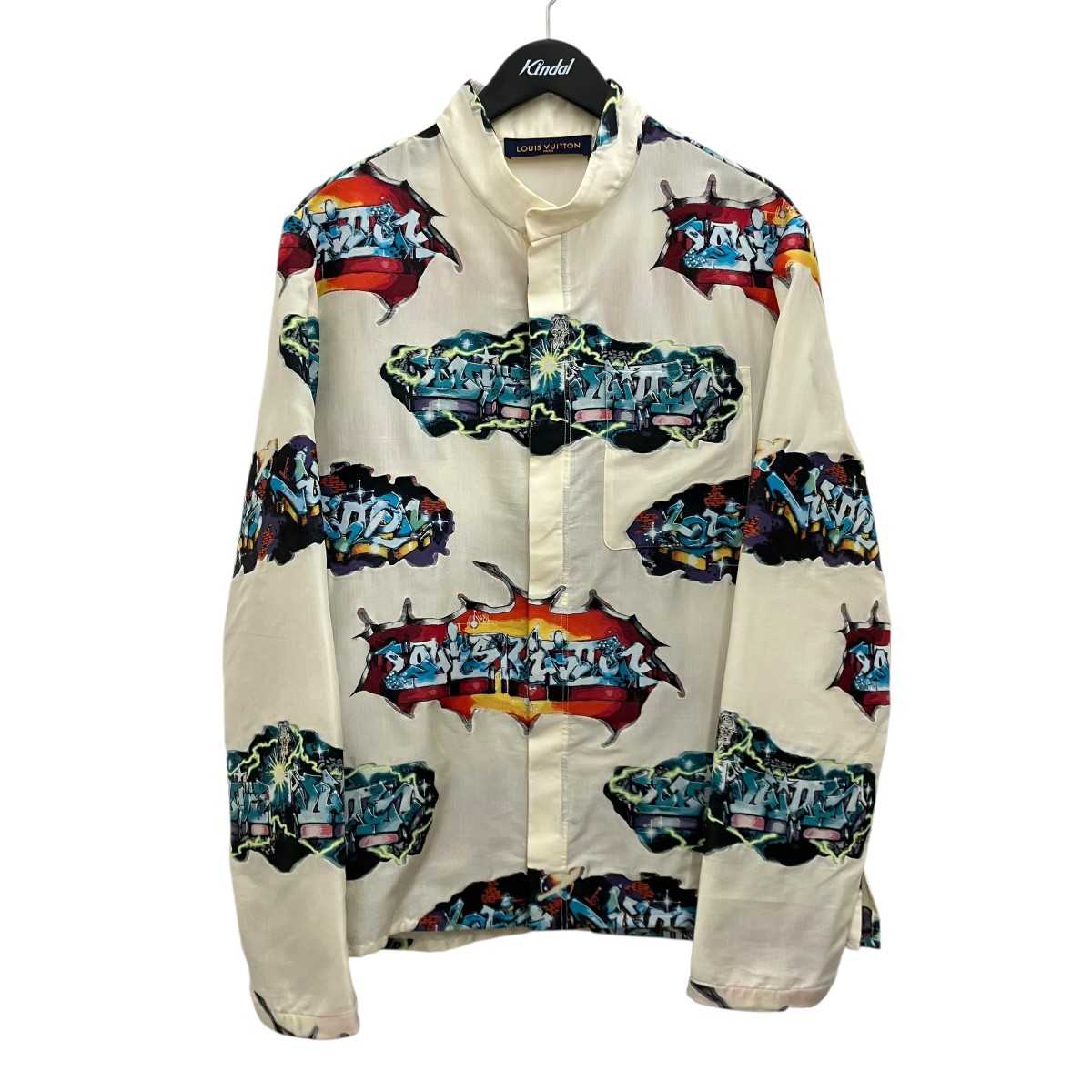 【中古】LOUIS VUITTON LVグラフィティ 照明ランプ色合い ティーシャツ 象牙色×マルチ色合い 大いさ：S 【230426】（ルイヴィトン）