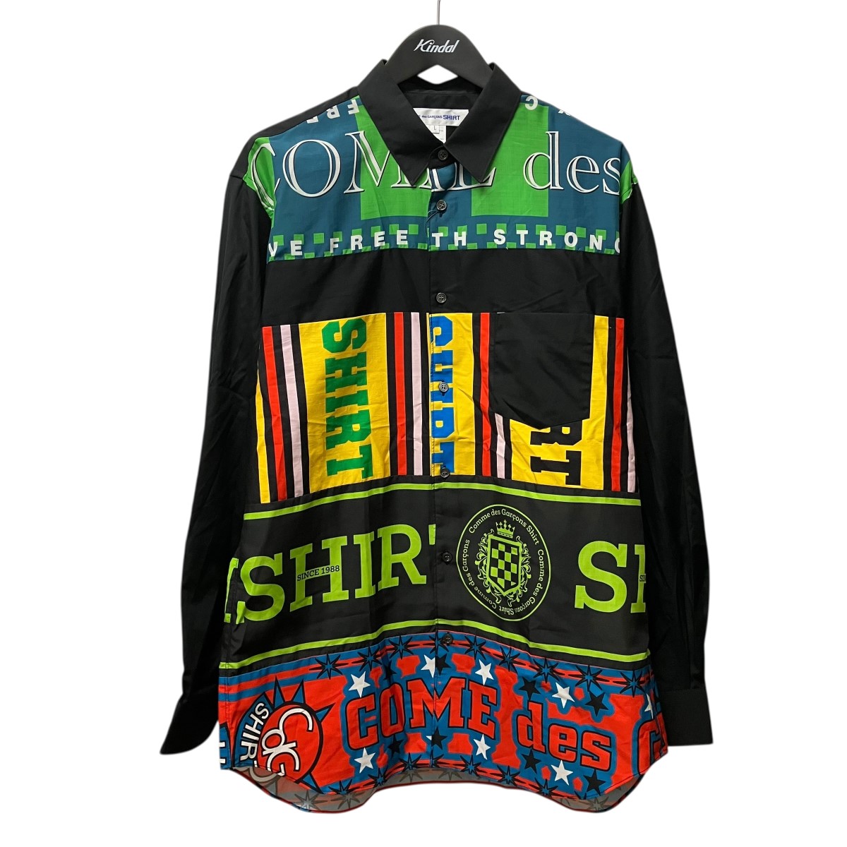 【中古】COMME des GARCONS SHIRT 25AW Footbal Scarf Shirt ロゴタイプ刷り上げる総柄プルオーバー FP-B009 黒いこと 大きさ：L 【230426】（コムデギャルソンシャツ）