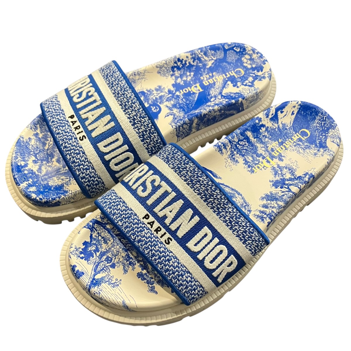 【中古】Christian Dior DWAY トワルドゥジュイスライドサンダル サンダル 青色×白いこと 大きさ：36 1/2 (21.5糎) 【240426】（ディオール）