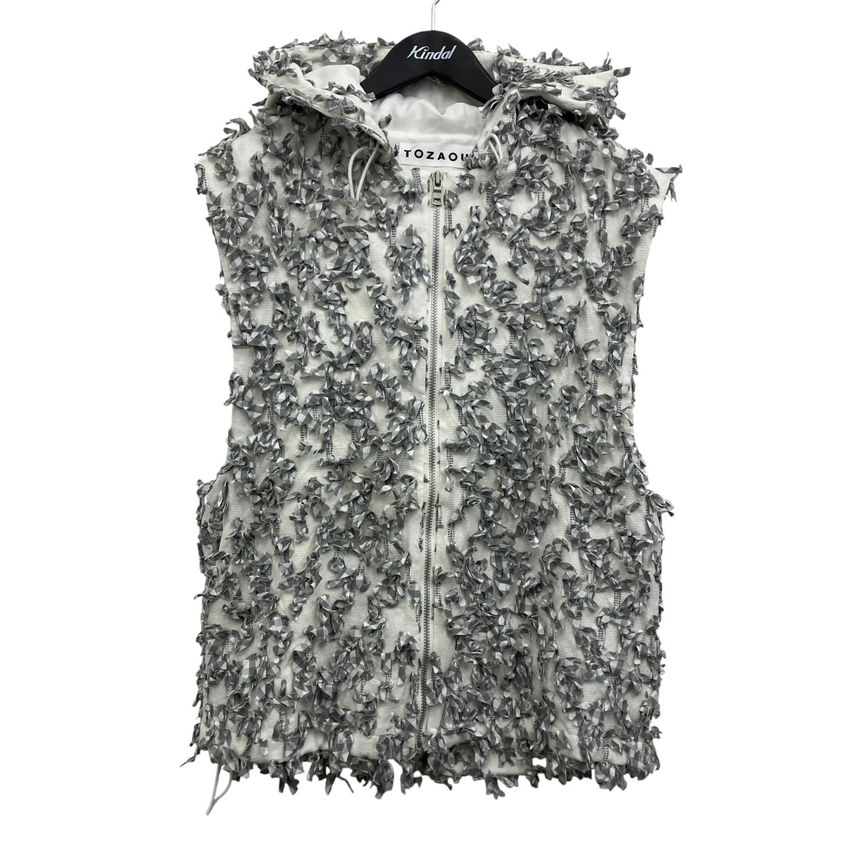 【中古】TOZAOU Torn Mitten Foodie Vest デザインフーディーベスト 白いこと×薄墨色 大きさ：L 【240426】（トザオウ）