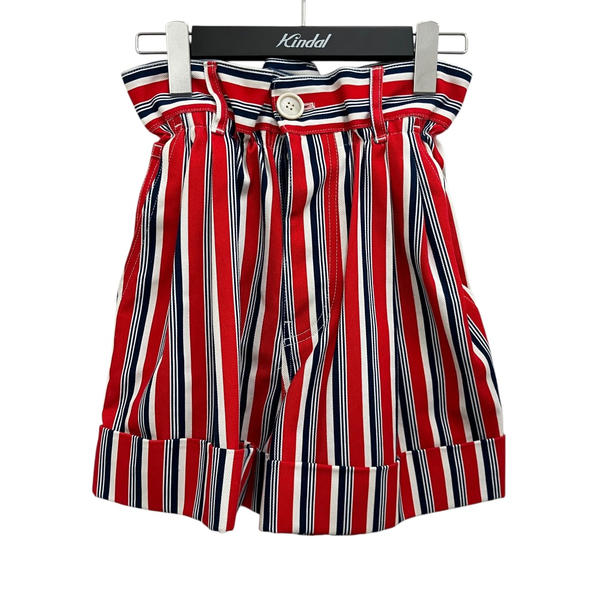 【中古】MIU MIU バックロゴプリントコットンバルミューダショートパンツ MP1377 赤いこと×青碧 大きさ：36 【240426】（ミュウミュウ）
