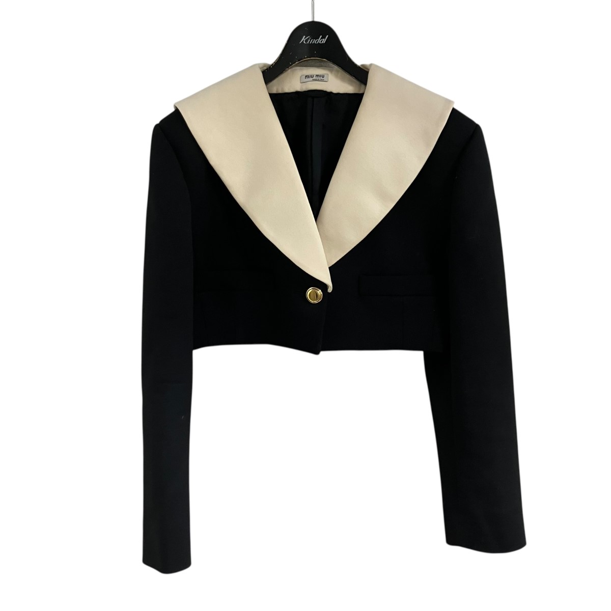 【中古】MIU MIU 乗り組み員上衣 黒いこと×象牙色 大きさ：40 【240426】（ミュウミュウ）