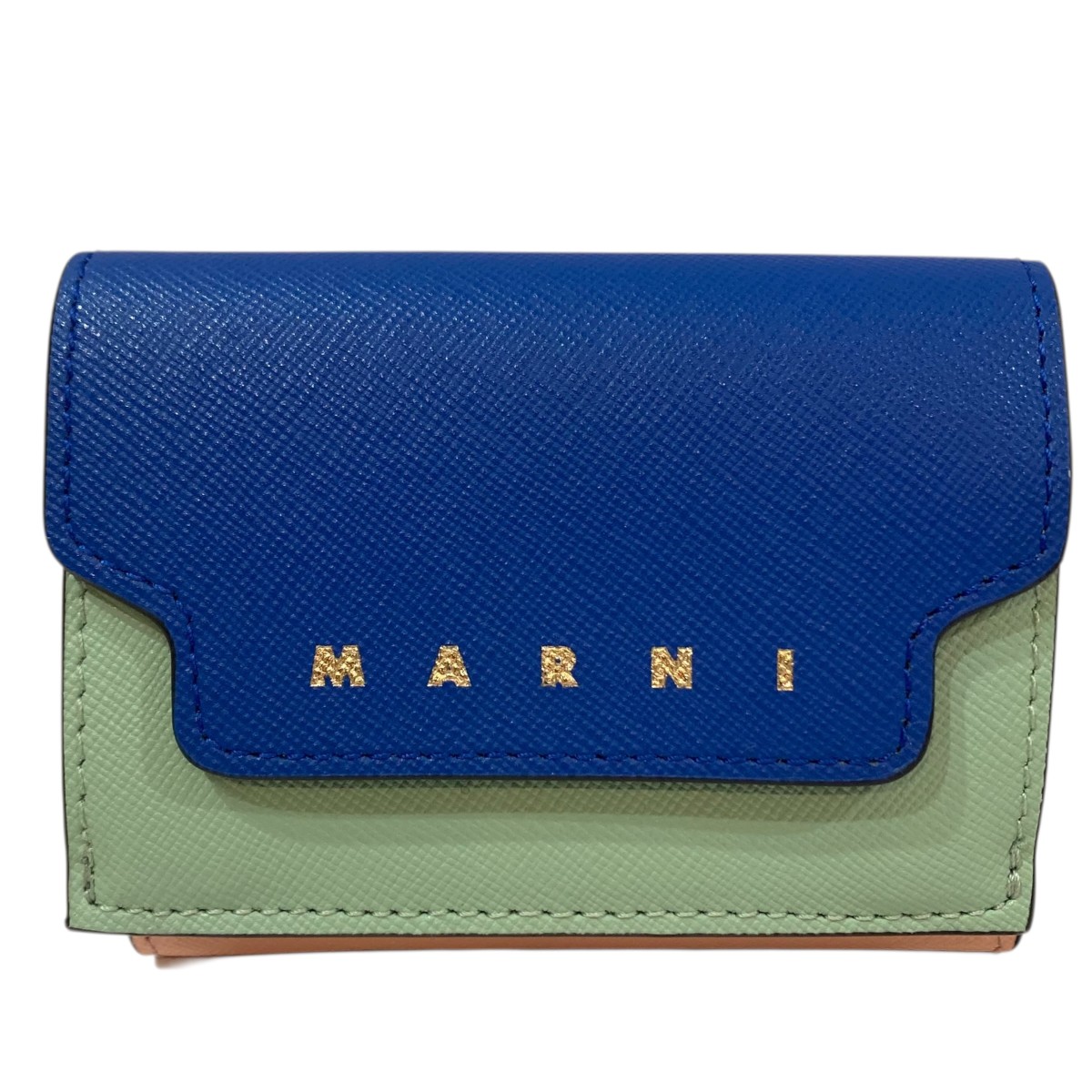 【中古】\u003cBR\u003eMARNI\u003cBR\u003e3つ折り銭入れ サフィアーノレザー PFMO0125U1 青碧×サクラ色\u003cBR\u003e【通貨価値思いなおす】