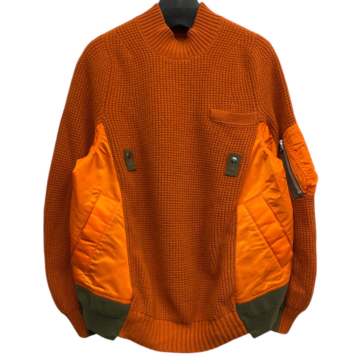 【中古】sacai Nylon Twill x Wool Knit Pullover編み物×MA-1縛再組み上げる編み物 オレンジ色 大きさ：1(厚地の外套大きさ) 【240426】（サカイ）