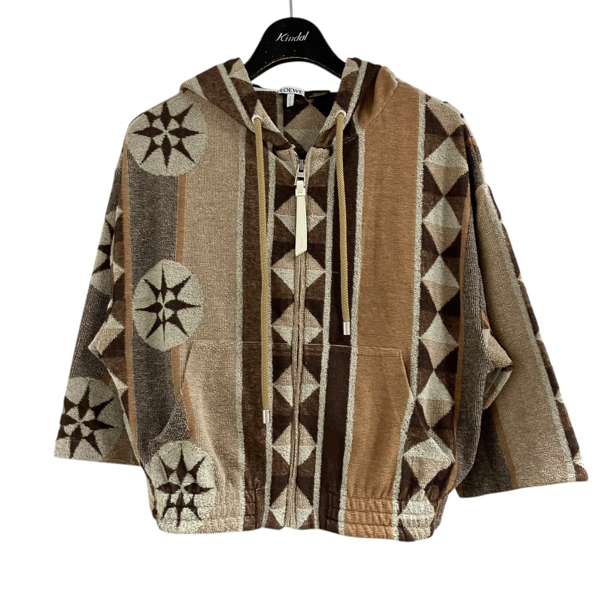 【中古】LOEWE&times;Paula&acute;s Ibiza パイルジップパーカー ブラウン&times;ベージュ サイズ：XS【価格見直し】｜ブランド古着のカインドオル