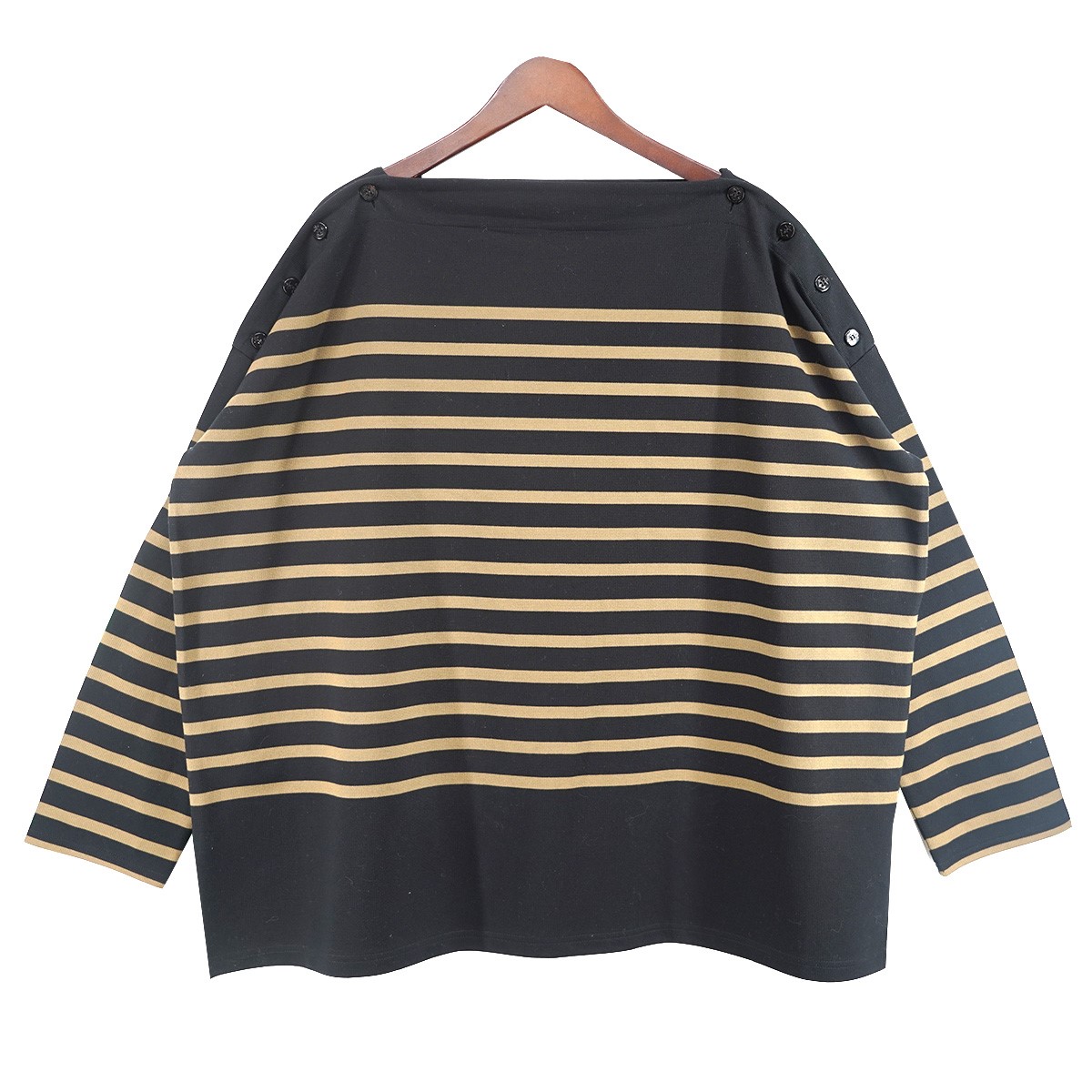 【中古】HYKE 26SS CROPPED BASQUE SHIRT(BLACK × BEIGE) 間借り人 ティーシャツ バスクプルオーバー 黒いこと×ベージュ 大きさ：1 【250426】（山歩き）