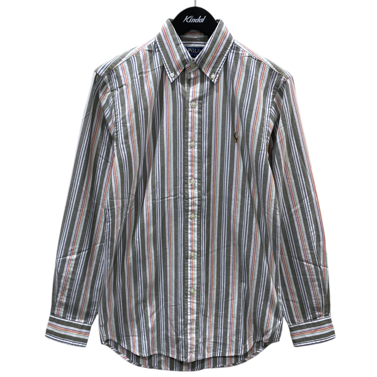 【中古】POLO RALPH LAUREN ストライプ柄ボタンダウンシャツ CLASSIC FIT クラシックフィット ホワイト・オリーブ・オレンジ・パープル他 サイズ：XS 【260426】（ポロラルフローレン）