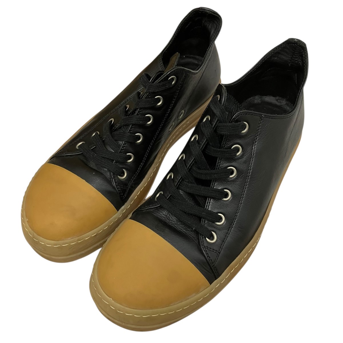 【中古】RICK OWENS Gum Sole Ramones なめし革スニーカー E18 1606 黒いこと×ガムソール 大きさ：40 【260426】（リックオウエンス）