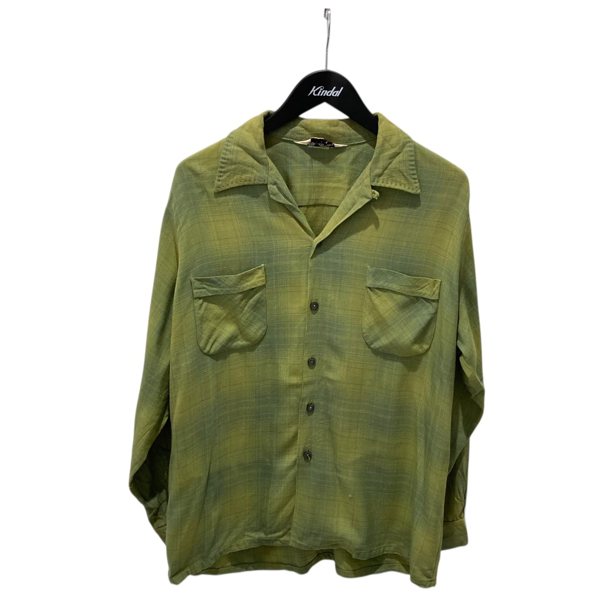 【中古】\u003cBR\u003eSportman\u003cBR\u003e50-60s レーヨンギャバジンチェックシャツ 照合のしるしプルオーバー 緑であること 大きさ：L\u003cBR\u003e【必要経費思いかえす】