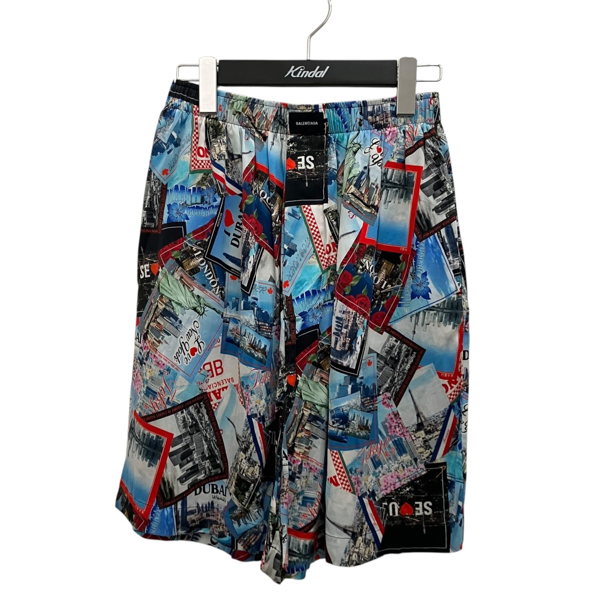 【中古】BALENCIAGA 総柄シルクショーツ 672410 ブルー サイズ:44 【270426】(バレンシアガ)|ブランド古着のカインドオル