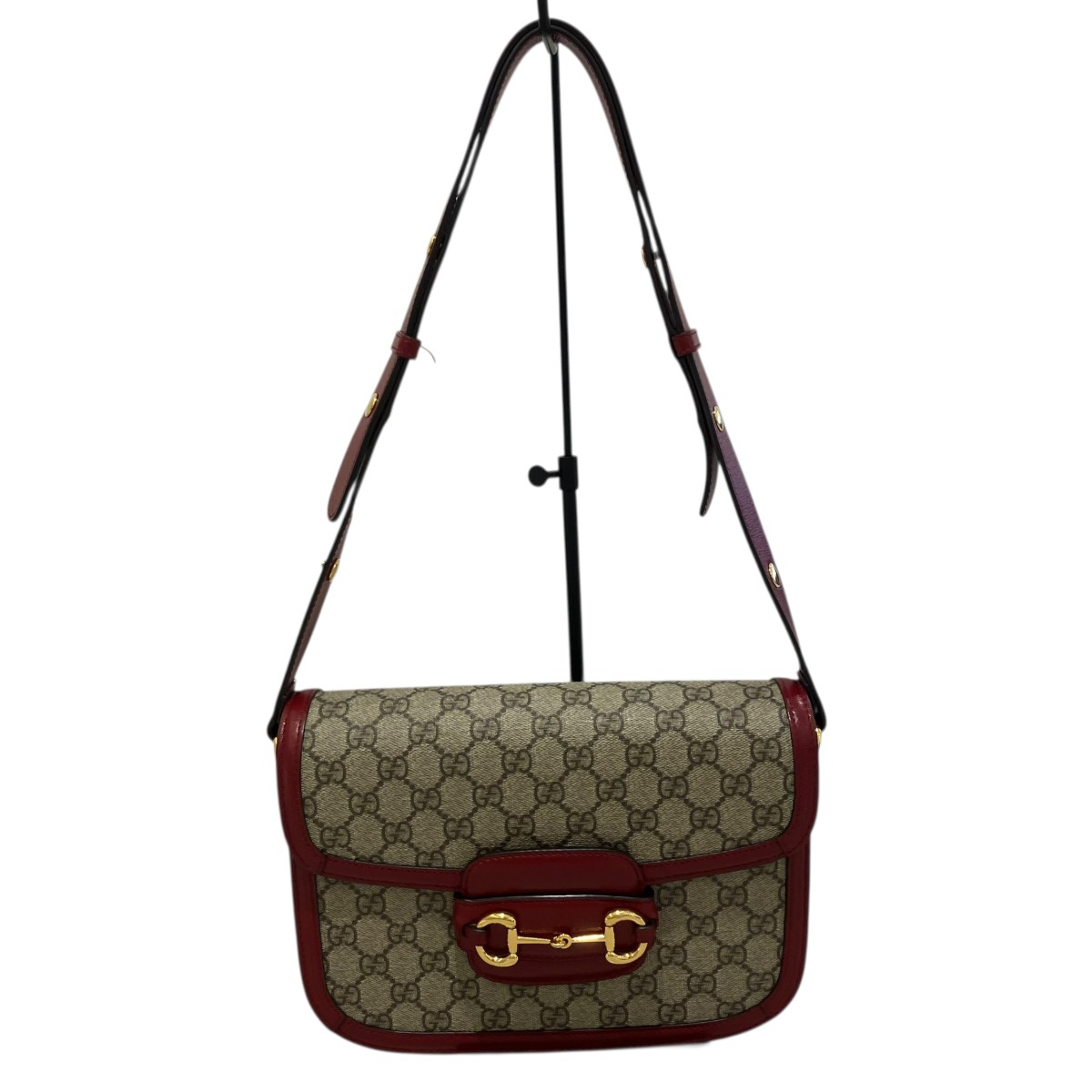 【中古】GUCCI 1955 GGスプリーム ショルダーバッグ 配管ビット ベージュ×赤いこと 【280426】（グッチ）