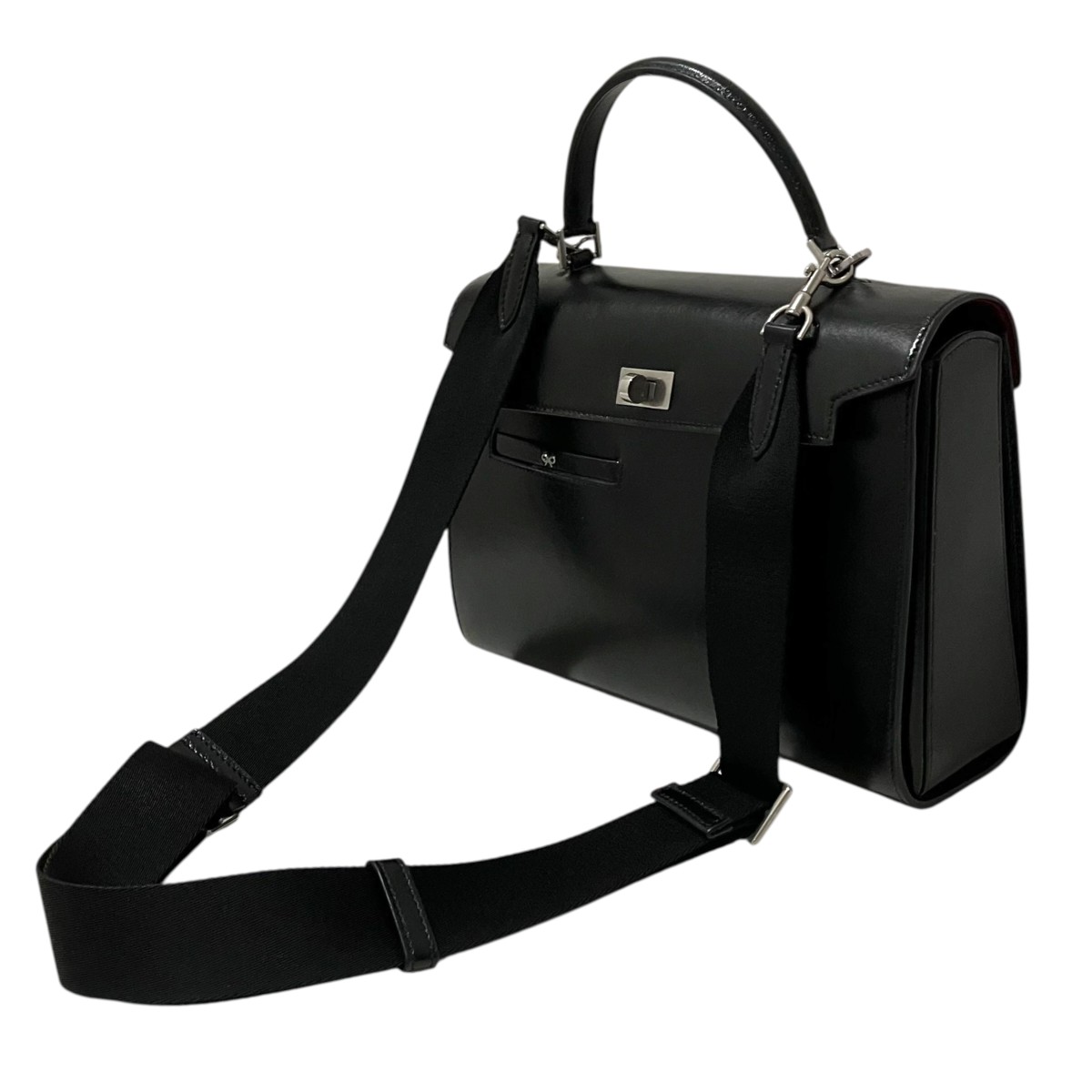 【中古】ANYA HINDMARCH 【Mortimer インチ Black Glossy Calf Ron Herman】 ハンドバック 196604 黒いこと 【280426】（アニヤハインドマーチ）