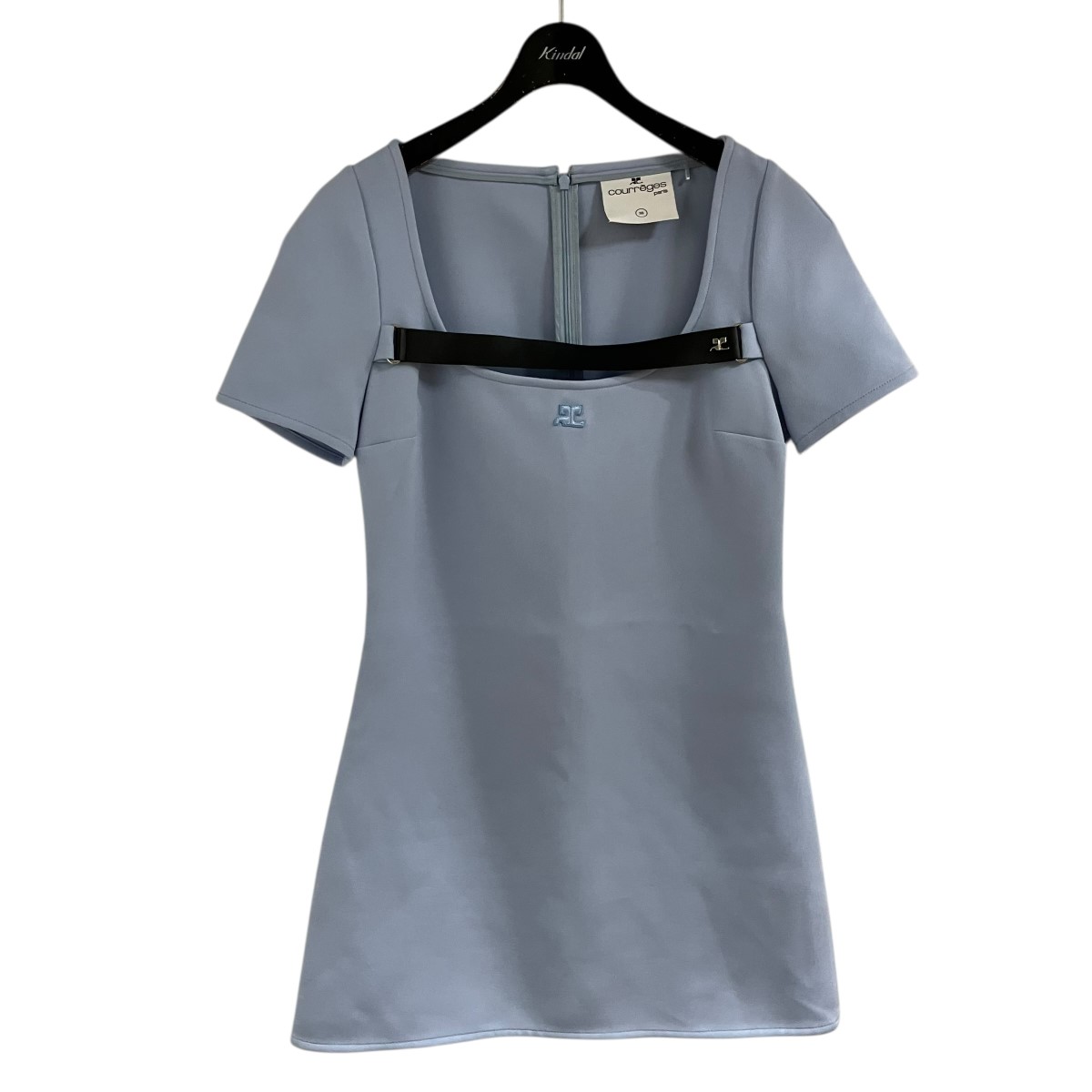 【中古】courreges Aラインストラップミニドレス ショートスリーブワンピース 天の原青み 大きさ：36 【280426】（クレージュ）