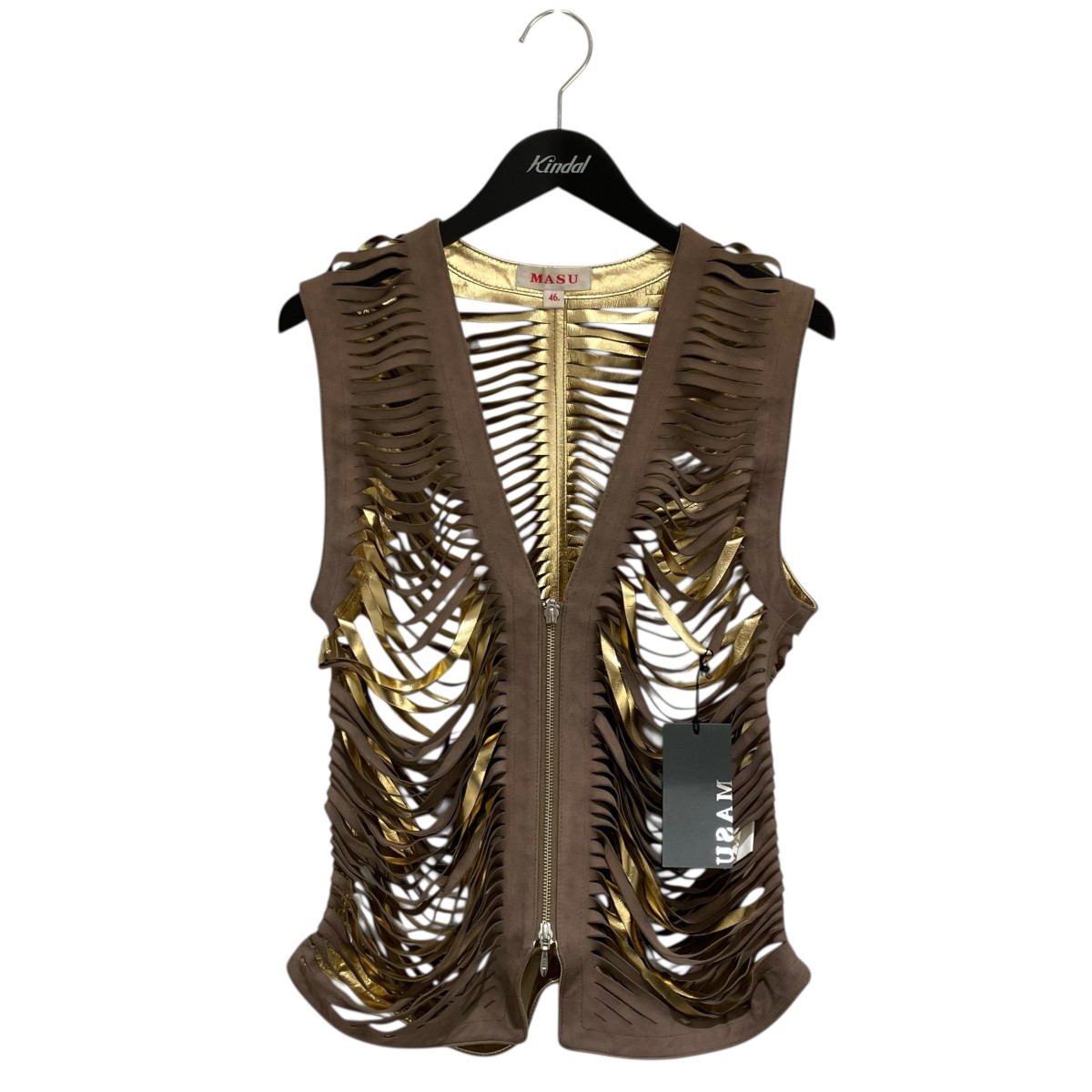【中古】MASU SHREDDER LEATHER VEST ベスト MASS-VT0324 ブラウン サイズ：46 【280426】（エムエーエスユー）