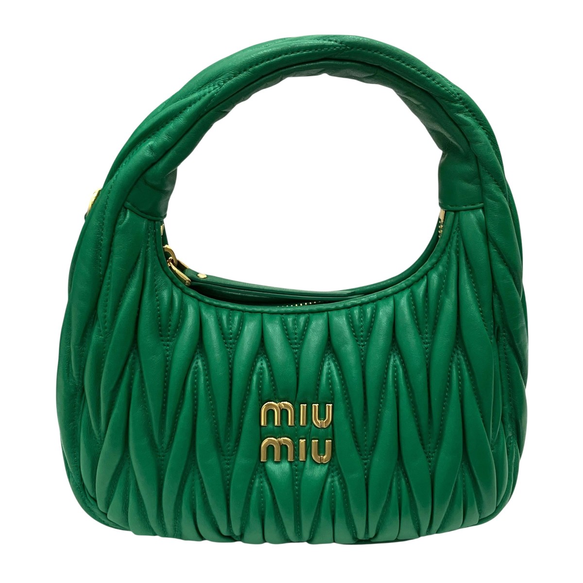 【中古】MIU MIU ワンダー マテラッセレザー ホーボーバッグ 5BC125 緑であること 【290426】（ミュウミュウ）