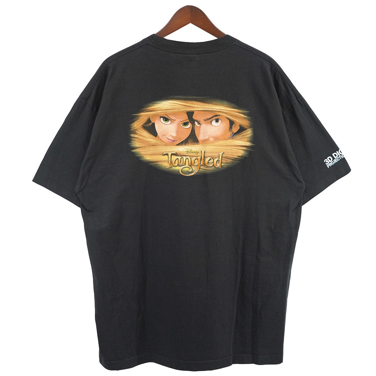 【中古】VINTAGE00S Disney&rsquo;s Tangled Promo Tee ディズニー 塔の上のラプンツェル プリンセス タングルド プロモーション 映画 ムービー Tシャツ ブラック サイズ：XL【価格見直し】｜ブランド古着のカインドオル