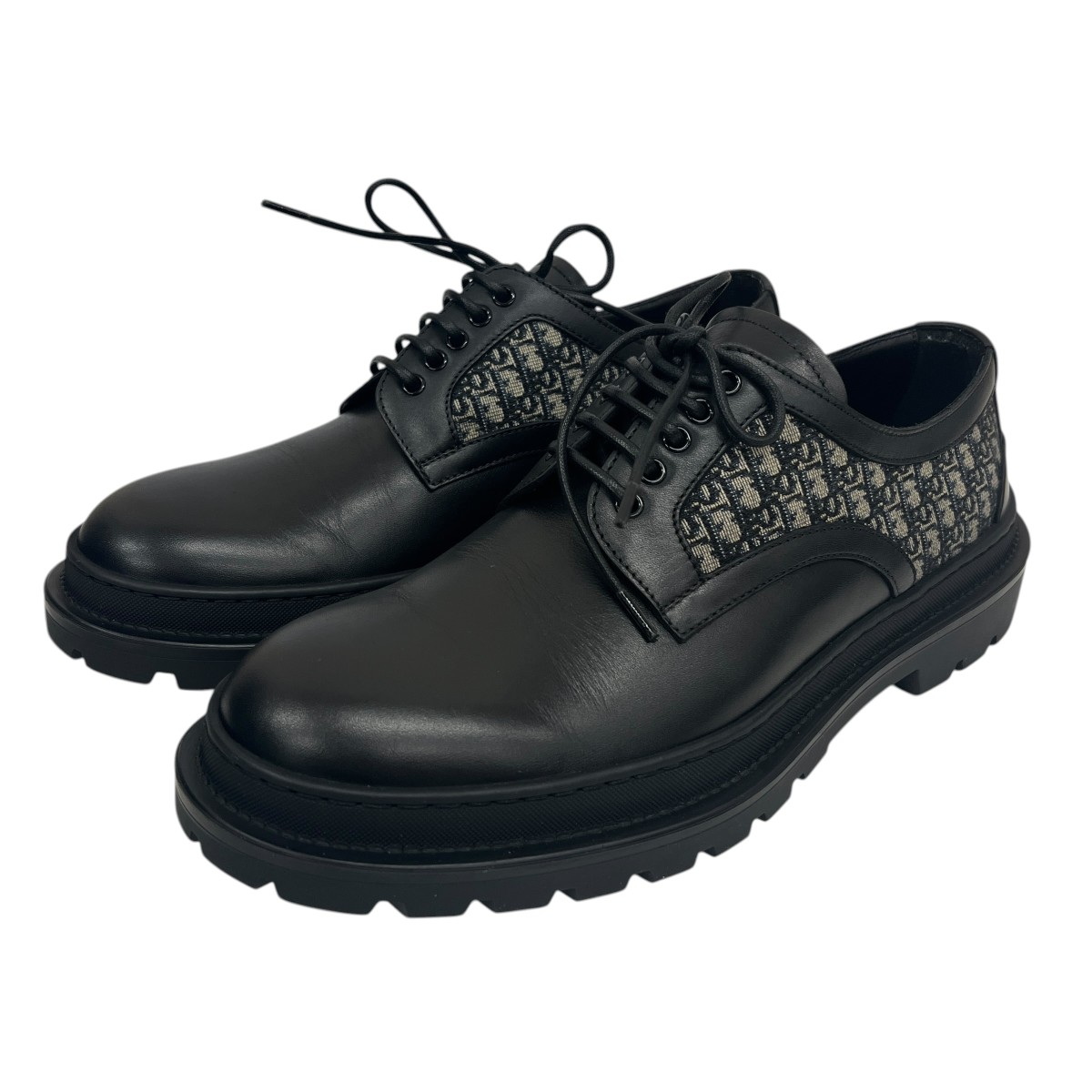 【中古】Christian Dior EXPL DERBY CALF JACQUARD なめし革シューズ 3DE319ZKD96140 黒いこと 大きさ：40 【300426】（ディオール）